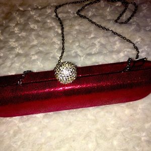 NWT Kate Landry Red Evening Clutch With Ball Rhinestone Clasp. Very Elegant!